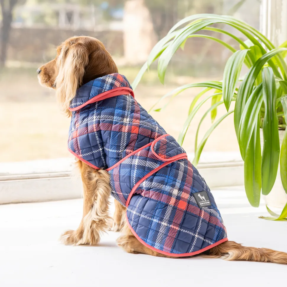 HUFT Grrberry Quilted Print Jacket For Dog - Blue & Coral