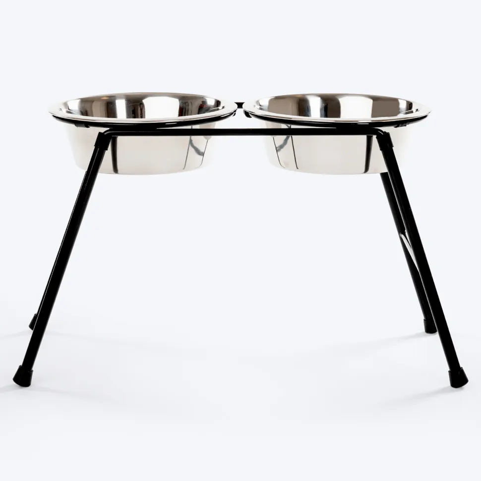 HUFT High Feeder Double Diner Stand With Steel Dog Bowl Inserts - Black