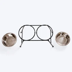 HUFT High Feeder Double Diner Stand With Steel Dog Bowl Inserts - Black