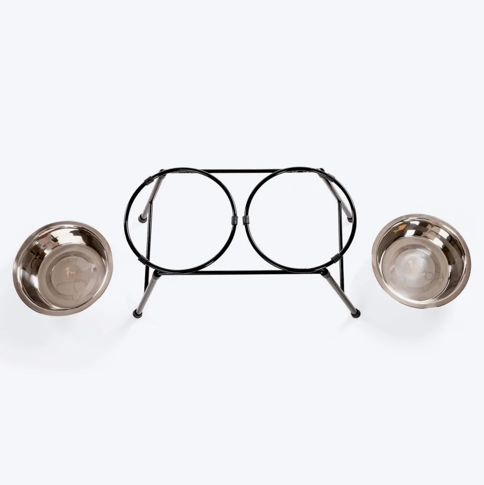 HUFT High Feeder Double Diner Stand With Steel Dog Bowl Inserts - Black