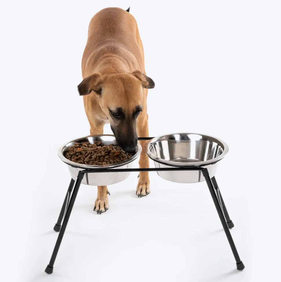 HUFT High Feeder Double Diner Stand With Steel Dog Bowl Inserts - Black