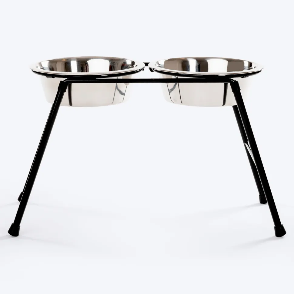 HUFT High Feeder Double Diner Stand With Steel Dog Bowl Inserts - Black