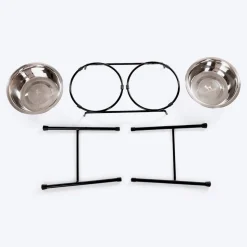 HUFT High Feeder Double Diner Stand With Steel Dog Bowl Inserts - Black