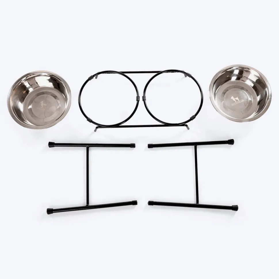 HUFT High Feeder Double Diner Stand With Steel Dog Bowl Inserts - Black