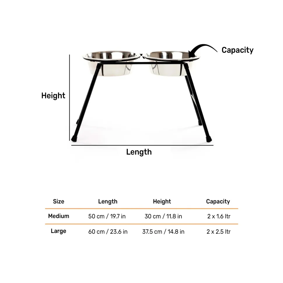 HUFT High Feeder Double Diner Stand With Steel Dog Bowl Inserts - Black