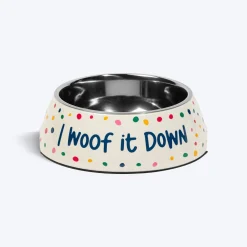 HUFT I Woof It Down Printed Melamine Bowl With Steel Insert For Dog - Beige