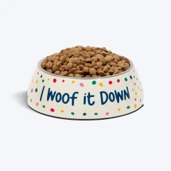 HUFT I Woof It Down Printed Melamine Bowl With Steel Insert For Dog - Beige