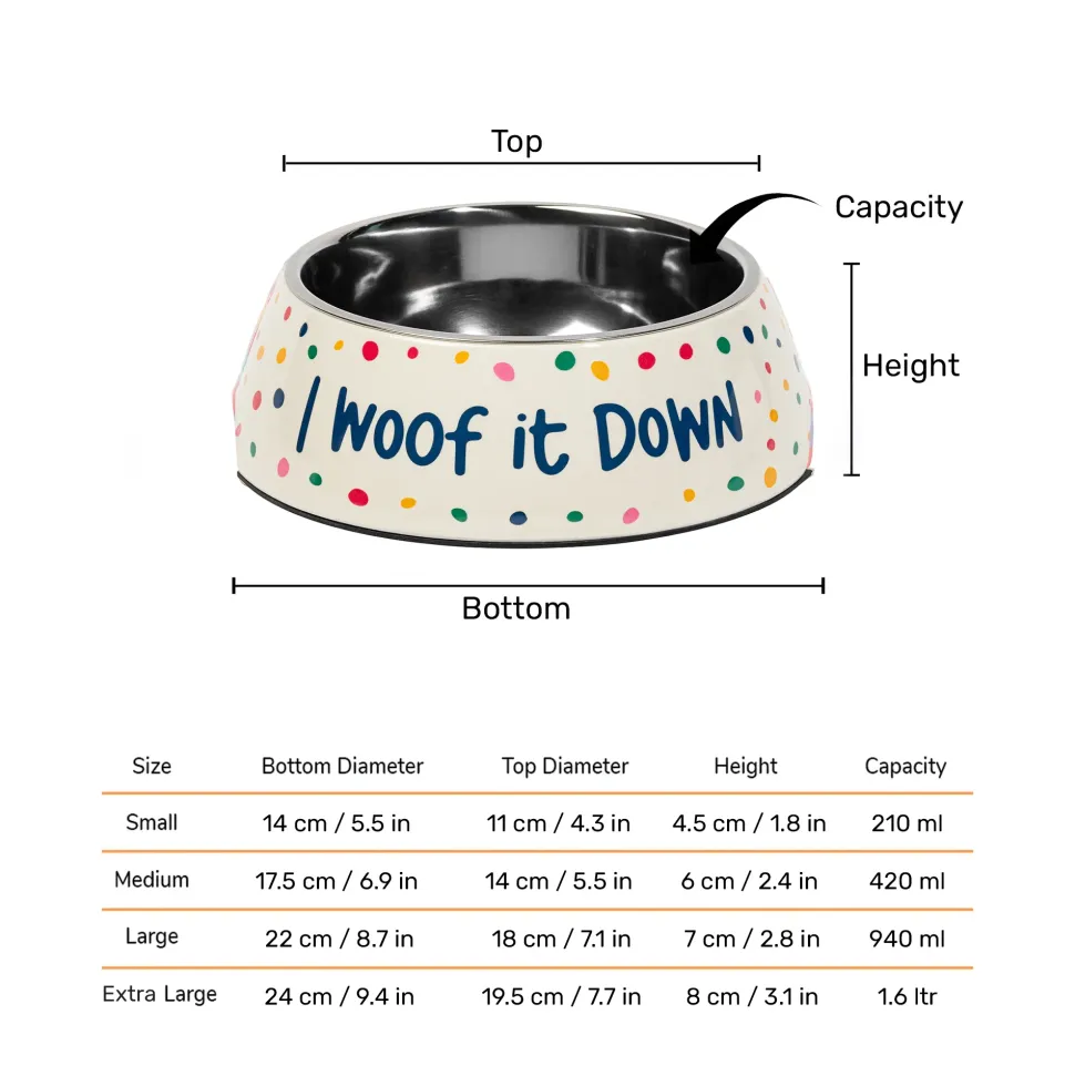 HUFT I Woof It Down Printed Melamine Bowl With Steel Insert For Dog - Beige