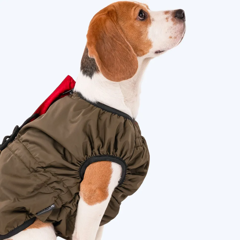 HUFT Inside Out Reversible Dog Jacket - Olive Green/Red