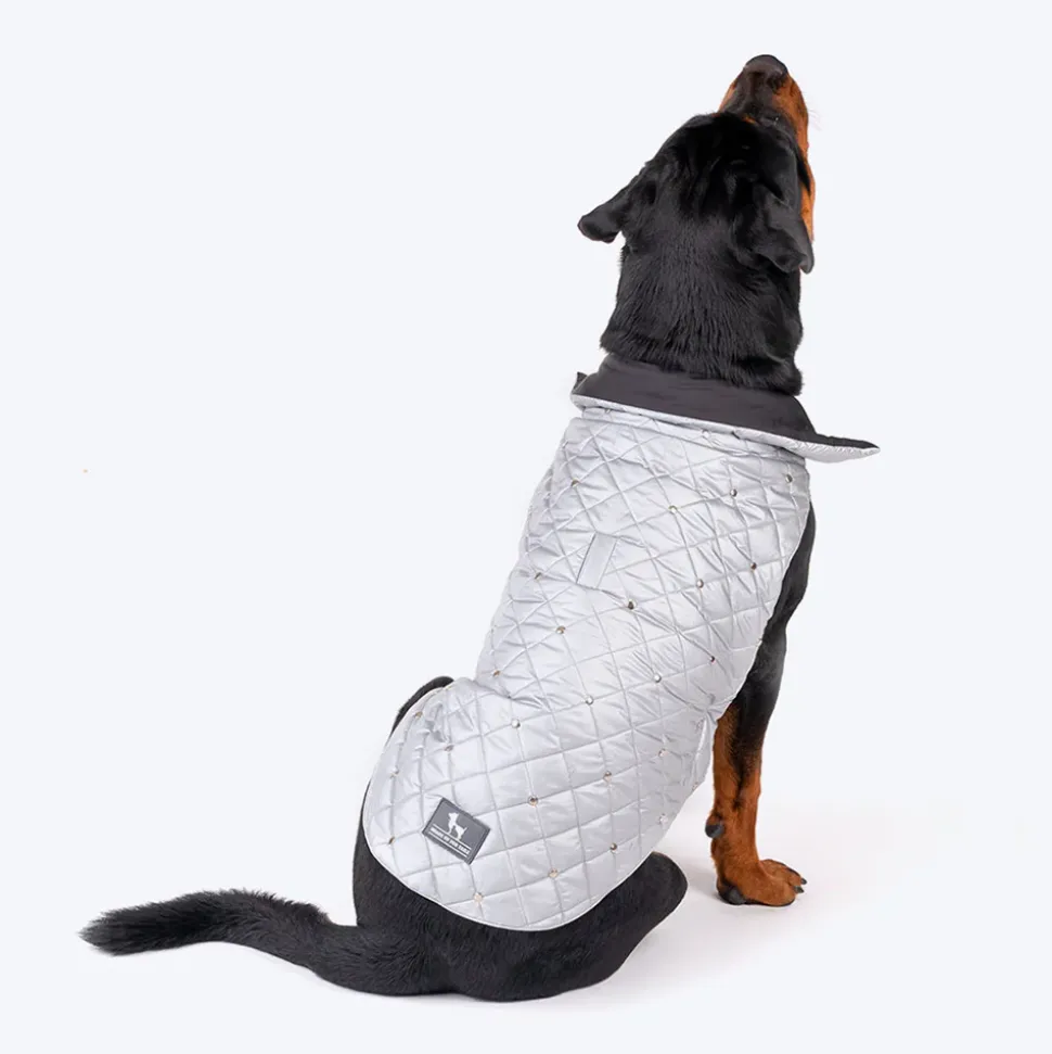 HUFT Luxe Stud Quilted Jacket For Dogs - Silver