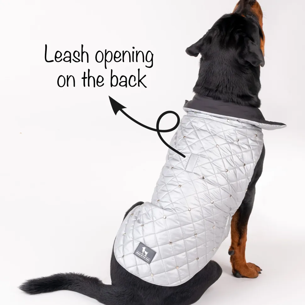 HUFT Luxe Stud Quilted Jacket For Dogs - Silver