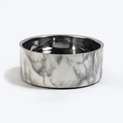HUFT Marble Mist Printed Steel Bowl For Dog - Grey