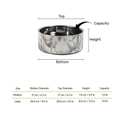 HUFT Marble Mist Printed Steel Bowl For Dog - Grey