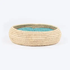 HUFT Nature Nap Basket Bed With Block Printed Cushion For Cat - Multicolor
