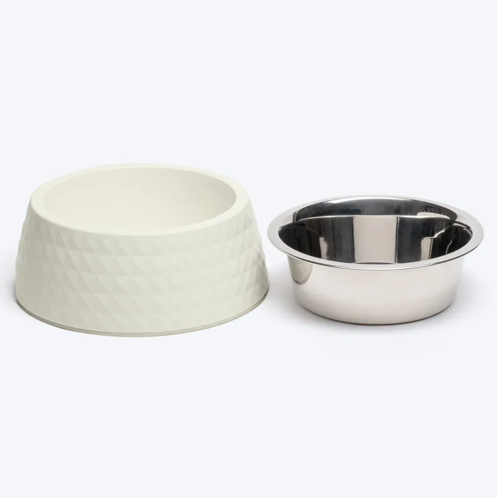 HUFT Prism Embossed Melamine Bowl For Dogs - Ivory