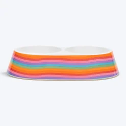 HUFT Rainbow Splash Printed Melamine Double Diner For Dog - Multicolor
