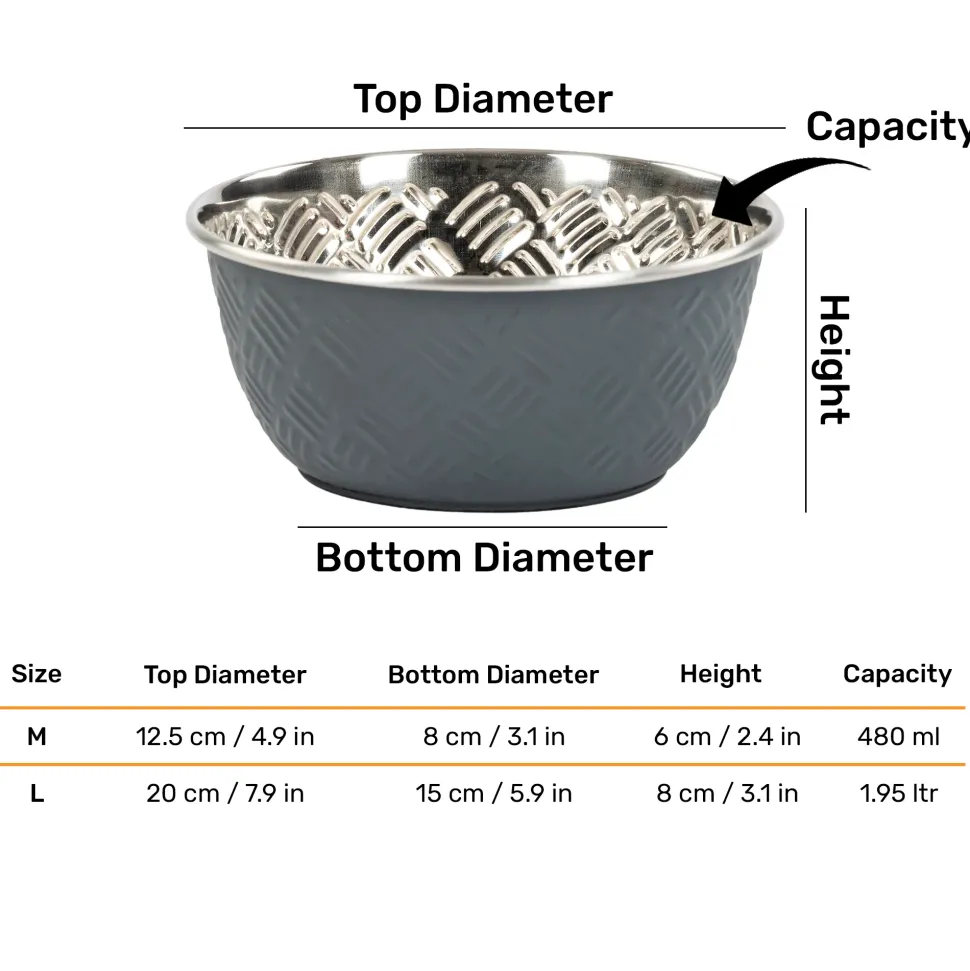HUFT Sniff N' Snack Embossed Steel Bowl For Dogs - Grey