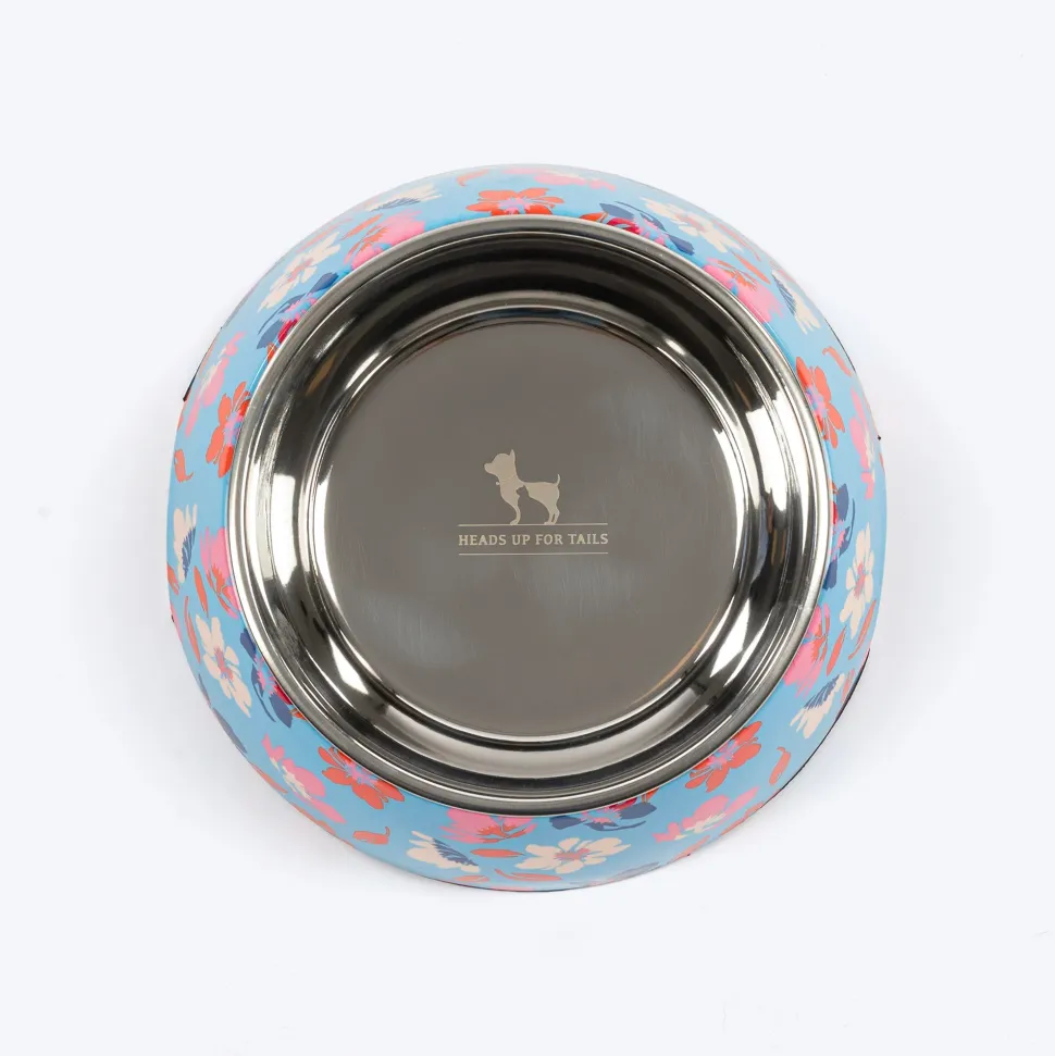 HUFT Summer Bloom Printed Melamine Bowl With Steel Insert For Dog - Blue