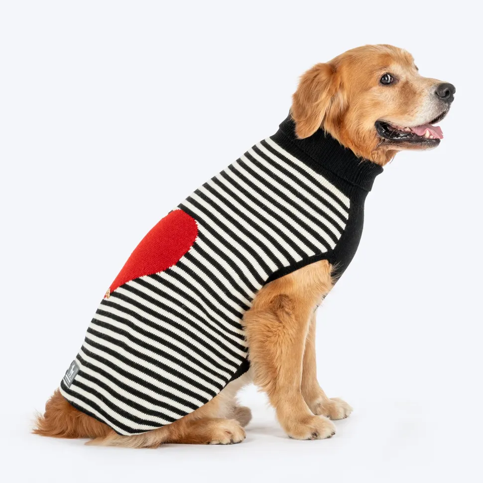 HUFT Sweetheart Stripe Sweater For Dog - Black & White