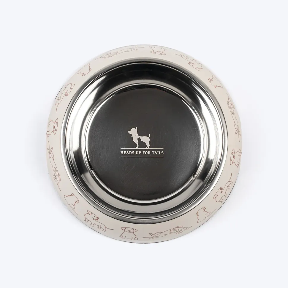 HUFT Wag And Doodle Printed Melamine Bowl With Steel Inserts For Dogs - Beige