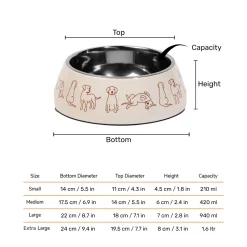 HUFT Wag And Doodle Printed Melamine Bowl With Steel Inserts For Dogs - Beige