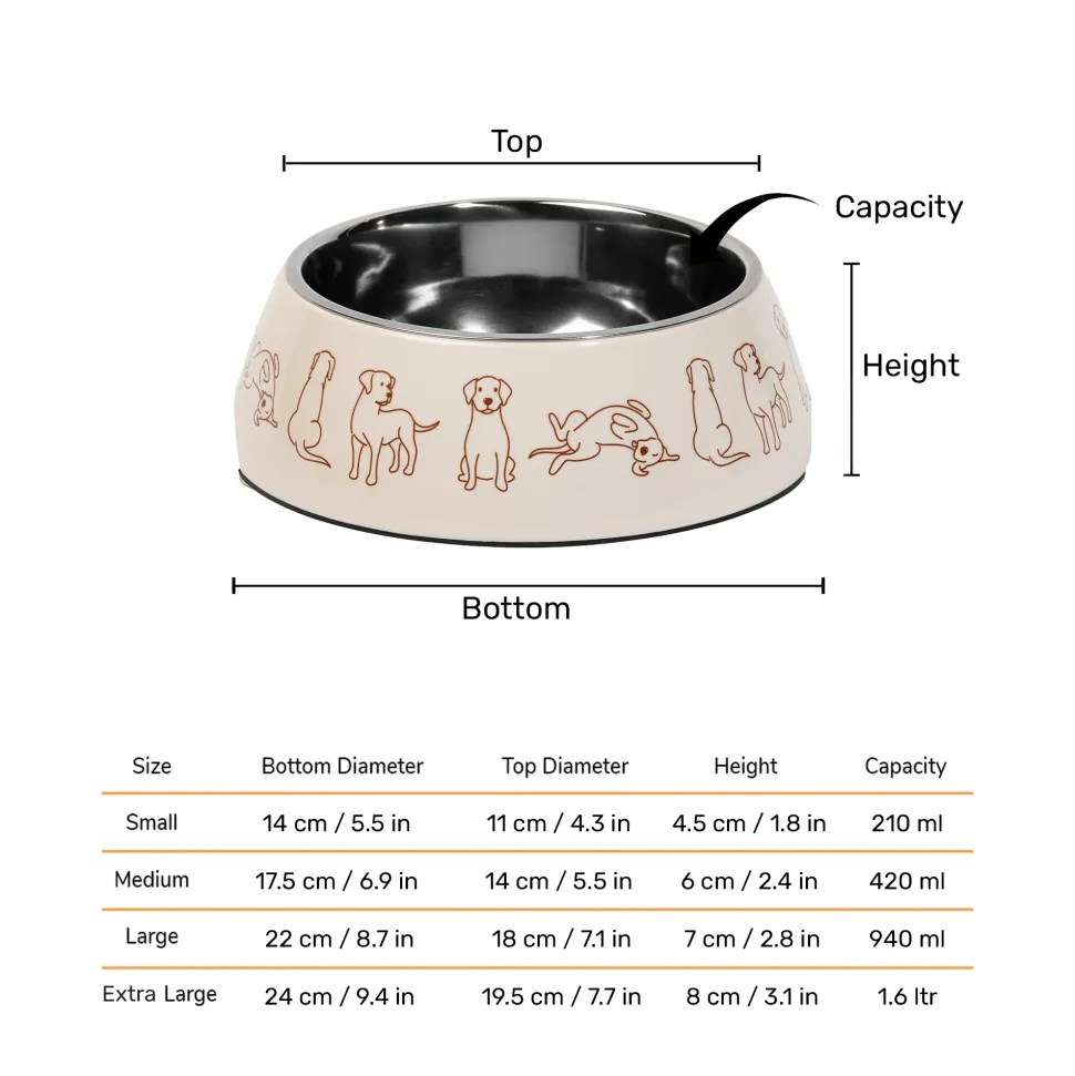 HUFT Wag And Doodle Printed Melamine Bowl With Steel Inserts For Dogs - Beige