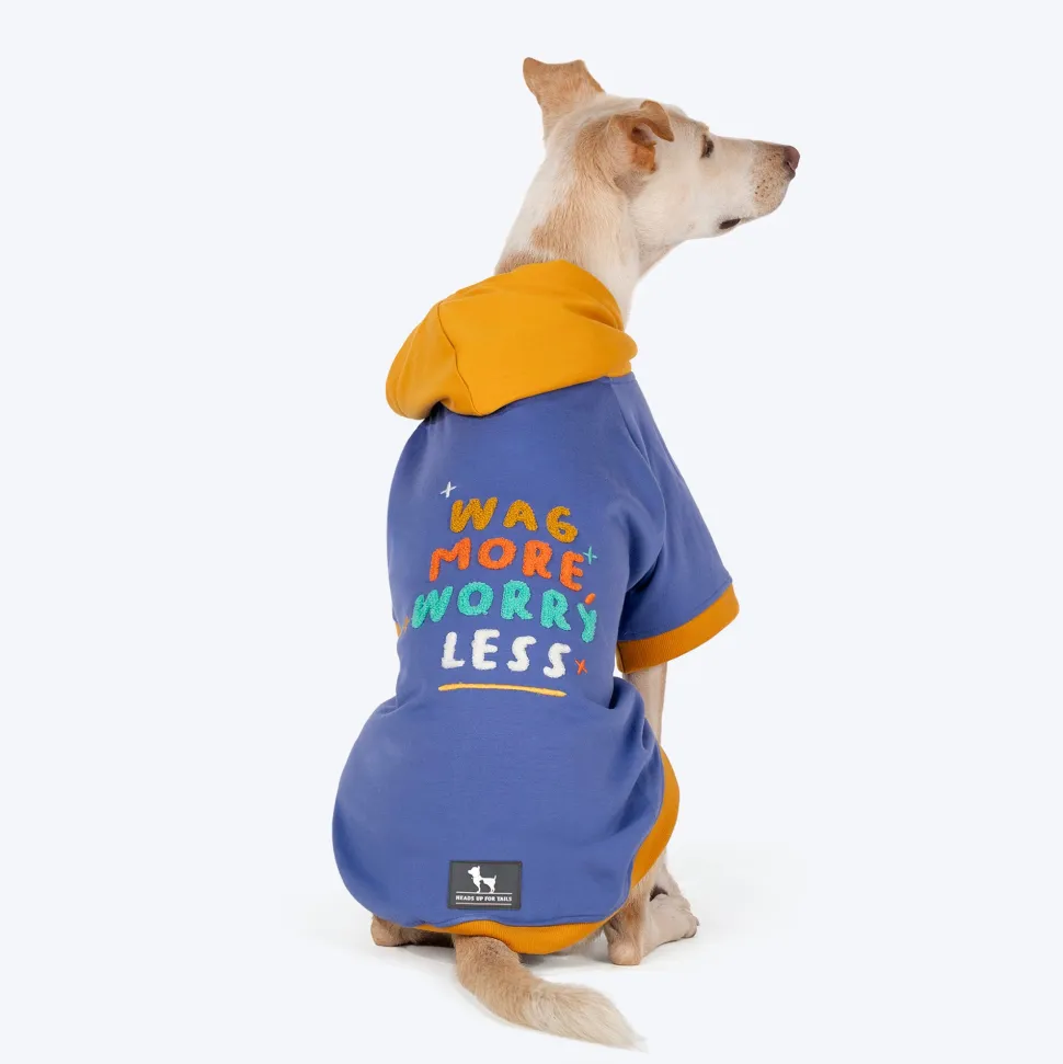 HUFT Wag More Worry Less Colour Block Hoodie Pet Sweatshirt - Blue