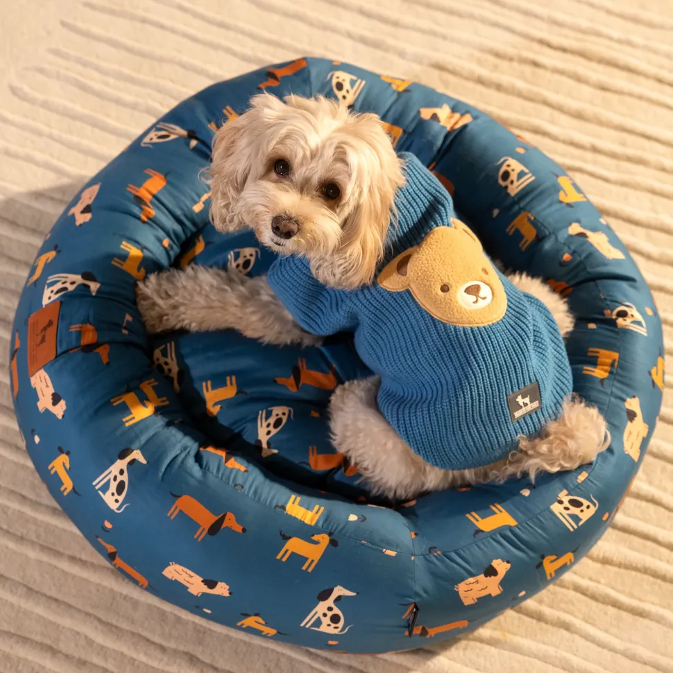 HUFT Bark & Bloom Donut Bed For Dog - Blue