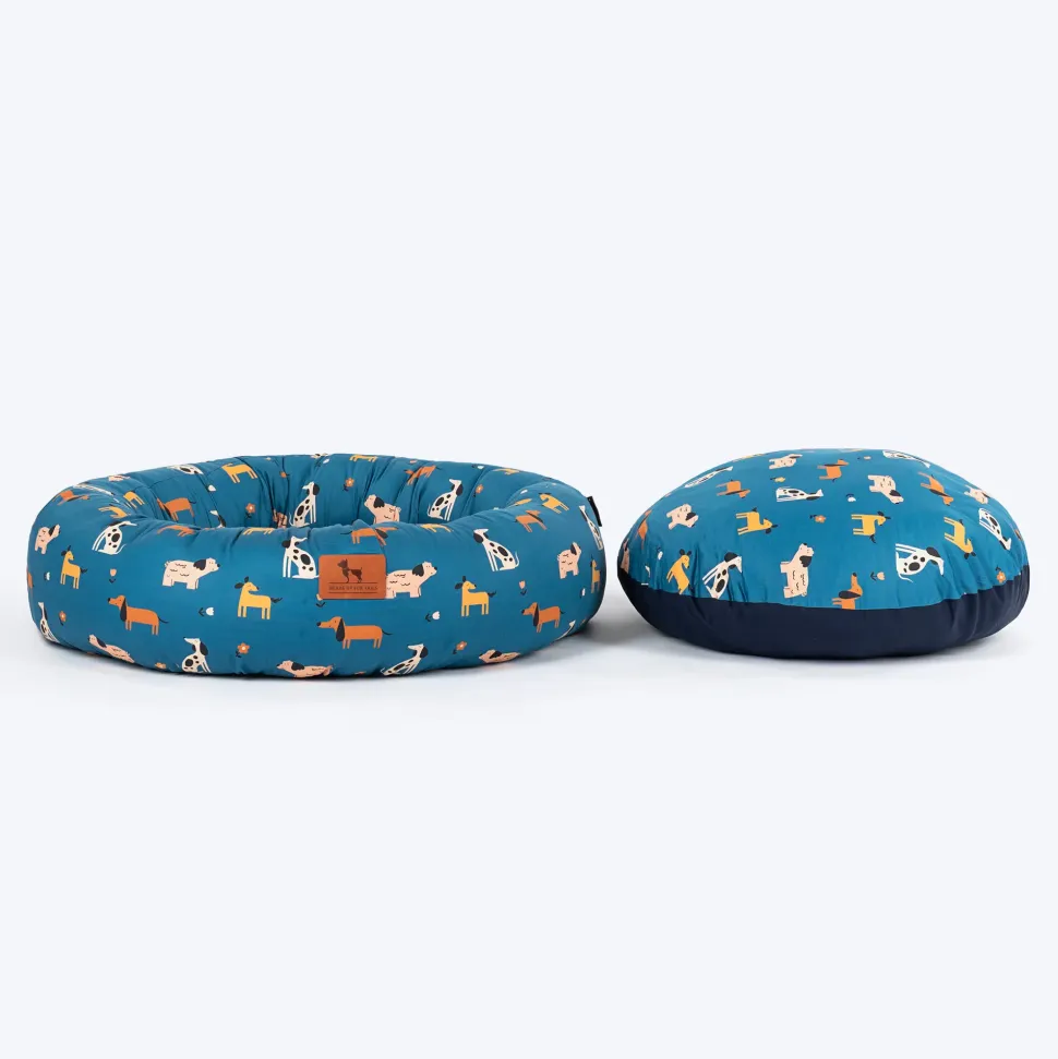 HUFT Bark & Bloom Donut Bed For Dog - Blue