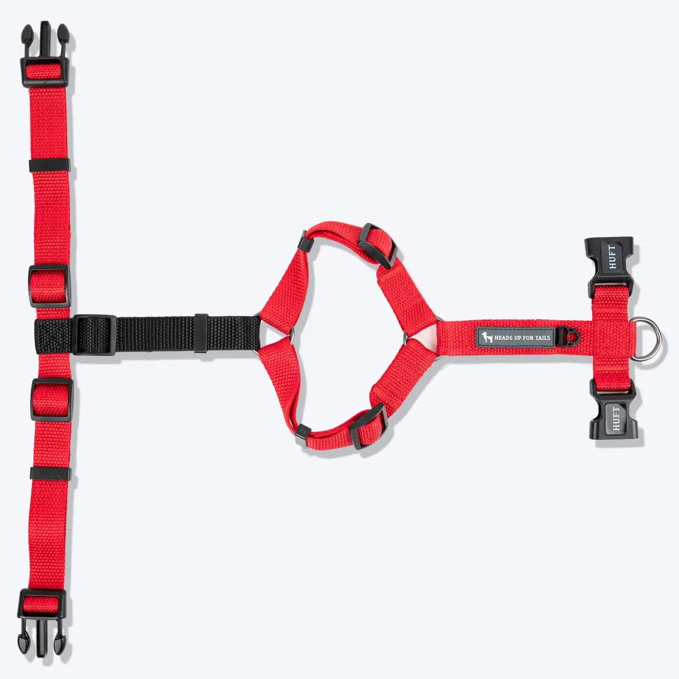 HUFT Basics Dog H-Harness & Leash Set - Crimson Red