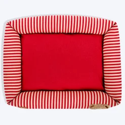 HUFT Bear Stripes Lounger Bed For Dog - Red & Ivory