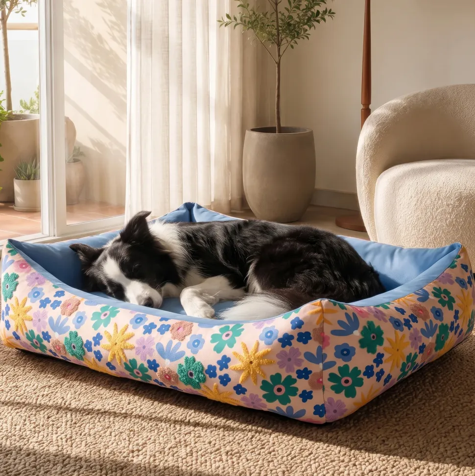 HUFT Bloomscape Lounger Bed For Dog - Blue