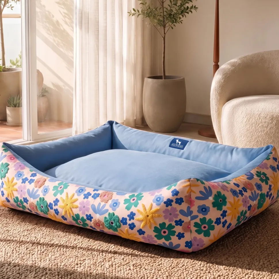 HUFT Bloomscape Lounger Bed For Dog - Blue