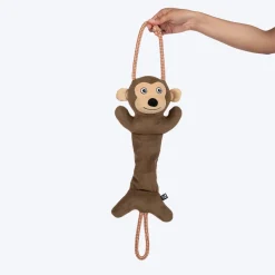 HUFT Bungee Monkey Squeaky Plush Toy For Dog - Brown