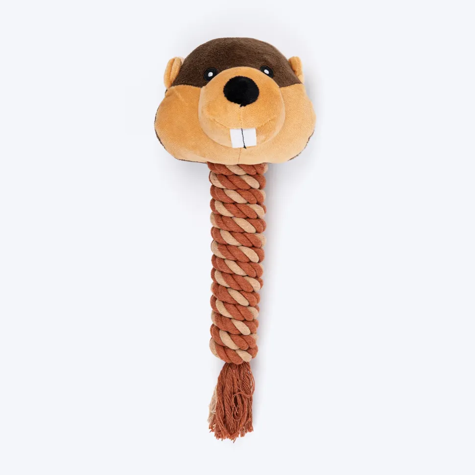 HUFT Busy Beaver Squeaky Plush Toy For Dog - Brown