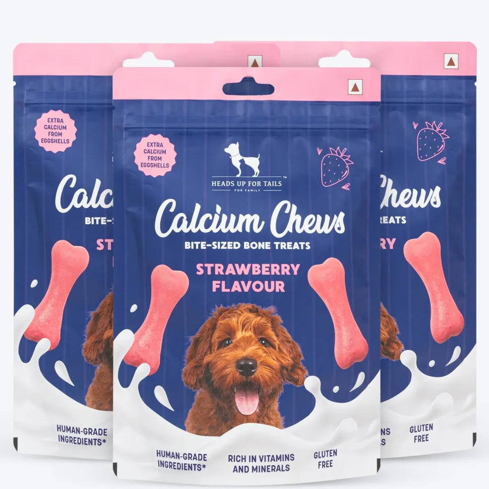 HUFT Calcium Chews Bite-Sized Bone Treats For Dog - Strawberry Flavour - 200 gm