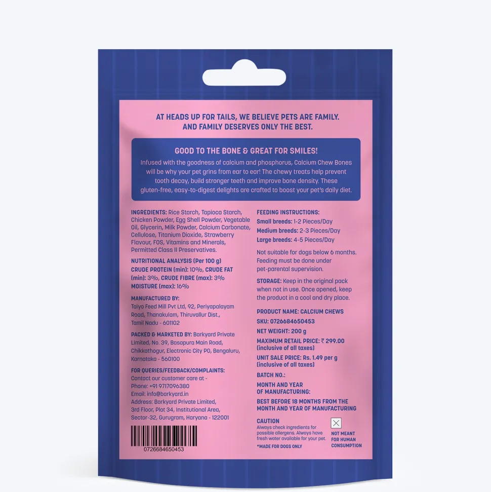 HUFT Calcium Chews Bite-Sized Bone Treats For Dog - Strawberry Flavour - 200 gm