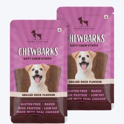 HUFT Chewbarks Dog Soft Chew Strips Treats - Grilled Duck - 30 gm