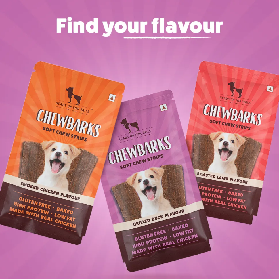 HUFT Chewbarks Dog Soft Chew Strips Treats - Grilled Duck - 30 gm