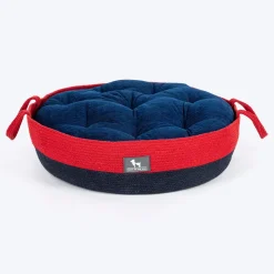 HUFT Cuddle Paws Jute Basket Bed With Cushion For Small Dogs & Cats - Red & Navy