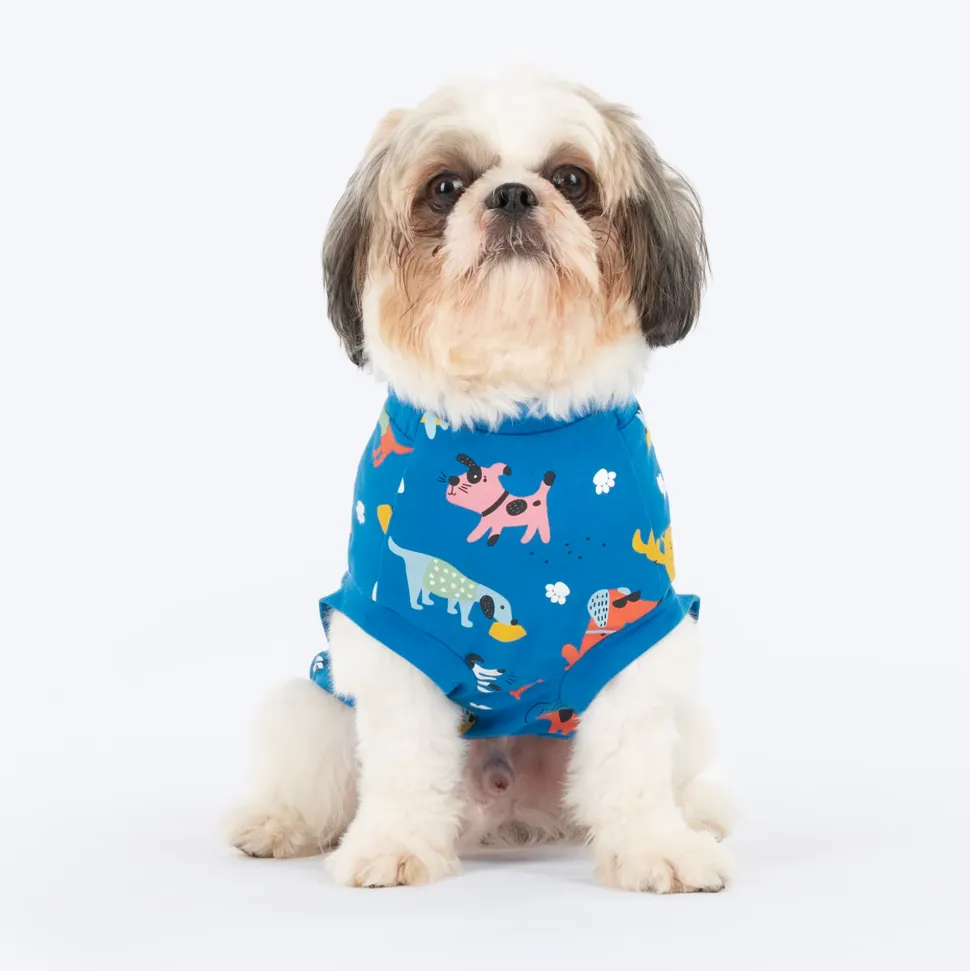 HUFT Doodle Days Printed T-Shirt For Dog - Blue