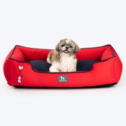 HUFT Ellie Classic Lounger Bed For Dog - Red & Navy