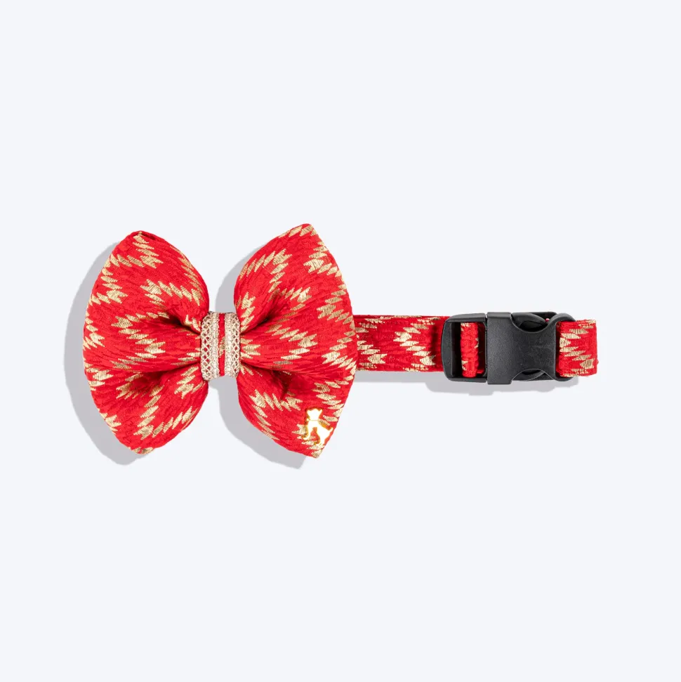 HUFT Festive Desi Glam Dog Bow Tie With Strap - Red