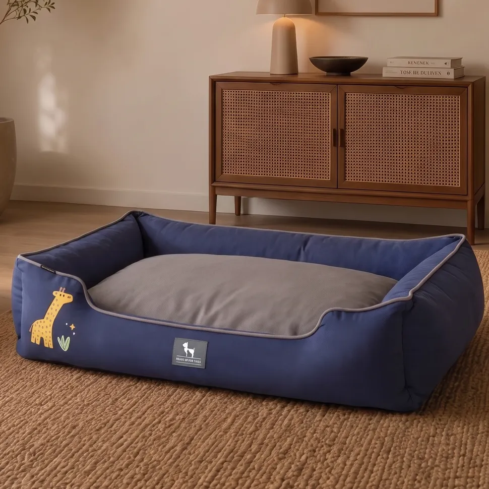 HUFT Giraffe Classic Lounger Bed For Dog - Grey & Navy
