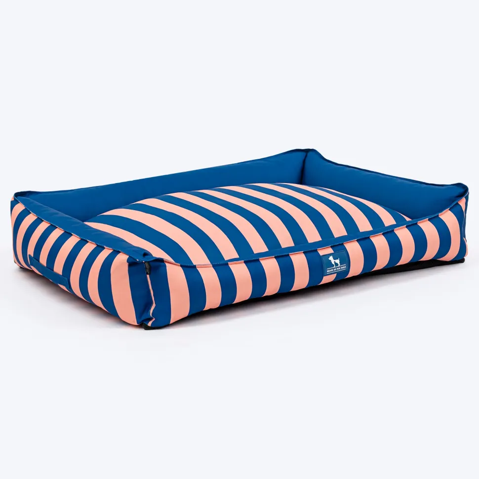 HUFT Happy Stripes Lounger Bed For Dog - Navy & Peach