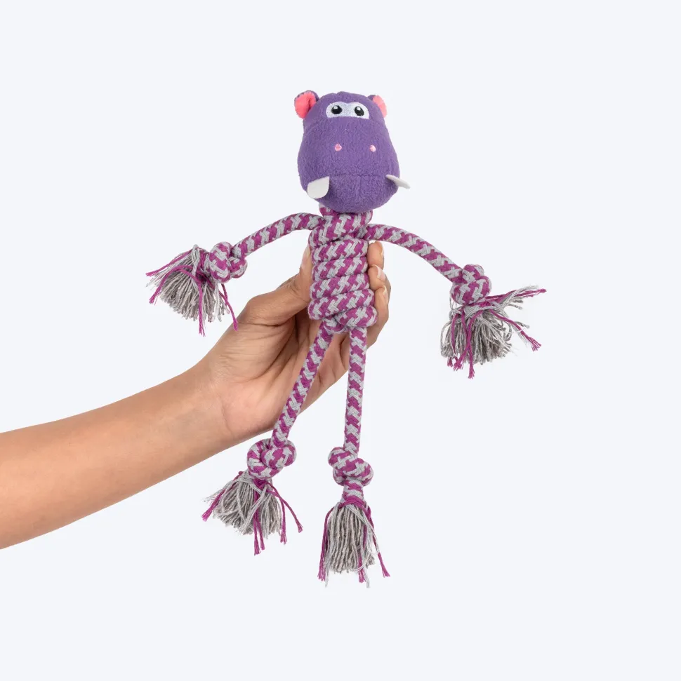 HUFT Hug & Tug Hippo Squeaky Plush Toy For Dog - Purple