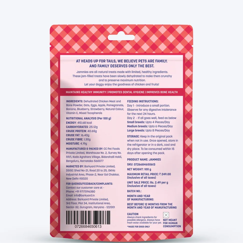 HUFT Jammies - Chicken Filled With Mixed Fruit Jam Dog Treats - 100 g