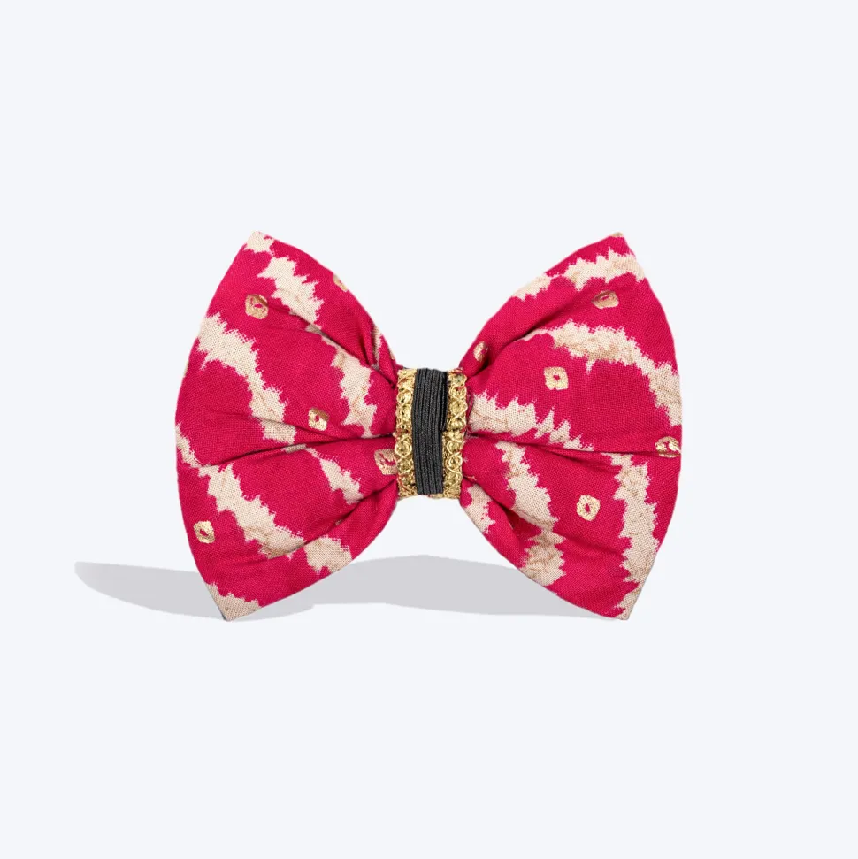 HUFT Leheriya Luxe Bowtie For Dog - Pink - L