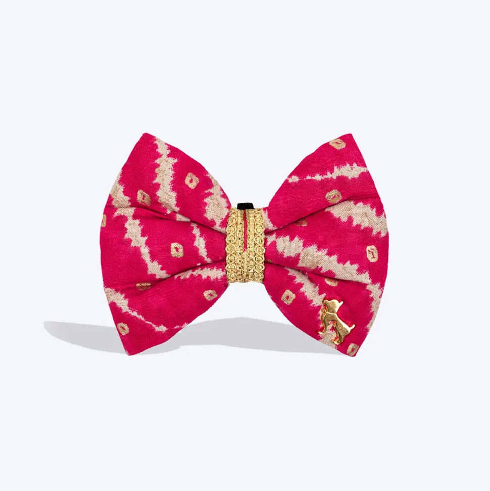 HUFT Leheriya Luxe Bowtie For Dog - Pink - L