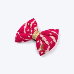HUFT Leheriya Luxe Bowtie For Dog - Pink - L